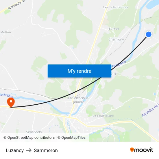 Luzancy to Sammeron map