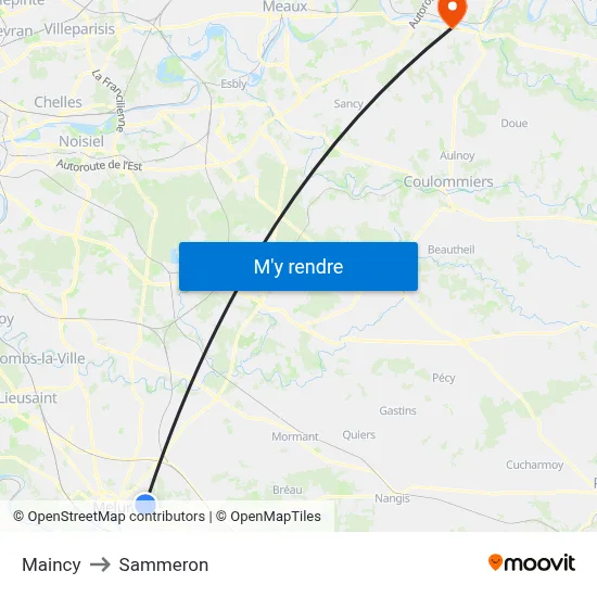 Maincy to Sammeron map