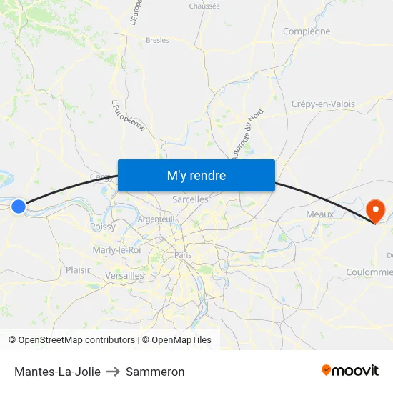 Mantes-La-Jolie to Sammeron map