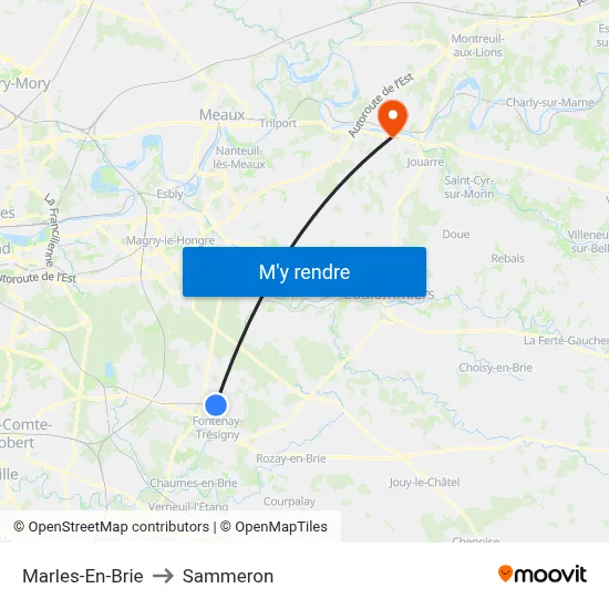 Marles-En-Brie to Sammeron map