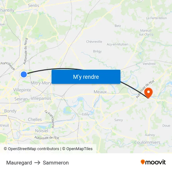 Mauregard to Sammeron map