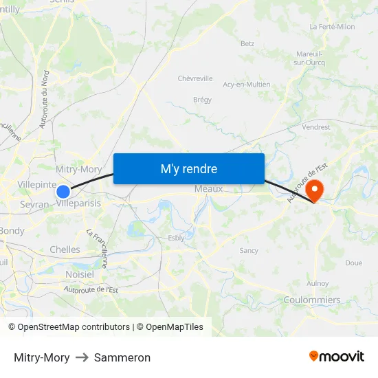 Mitry-Mory to Sammeron map