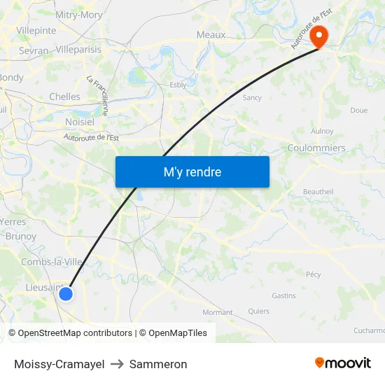 Moissy-Cramayel to Sammeron map