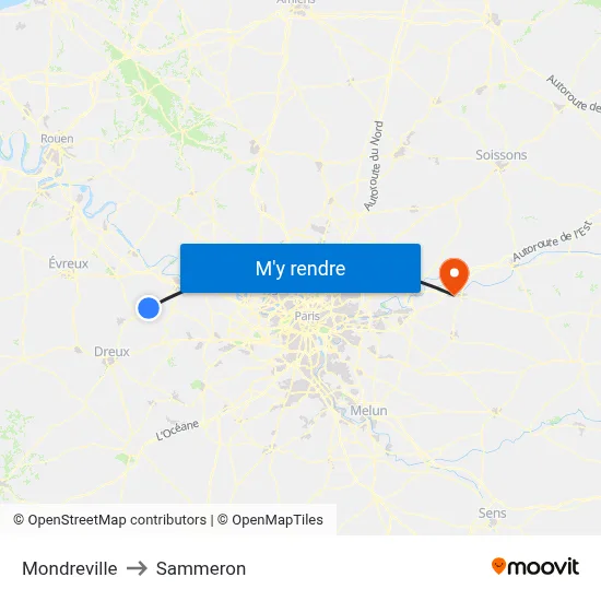 Mondreville to Sammeron map