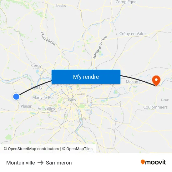 Montainville to Sammeron map
