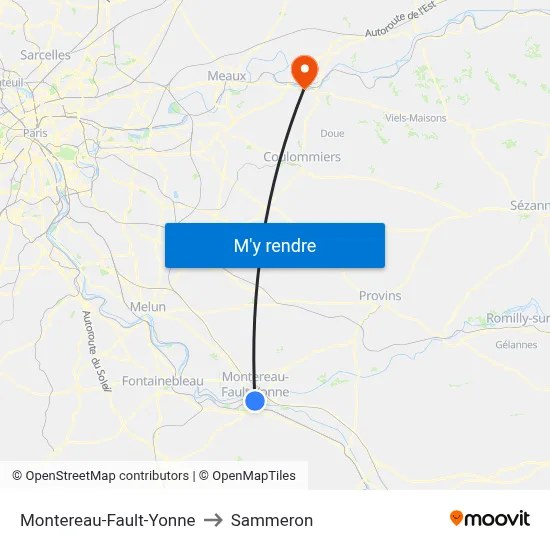 Montereau-Fault-Yonne to Sammeron map