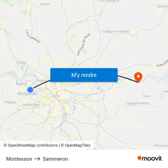 Montesson to Sammeron map