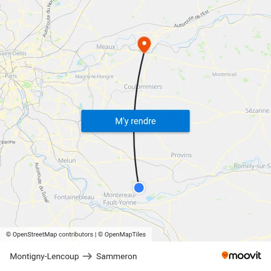 Montigny-Lencoup to Sammeron map