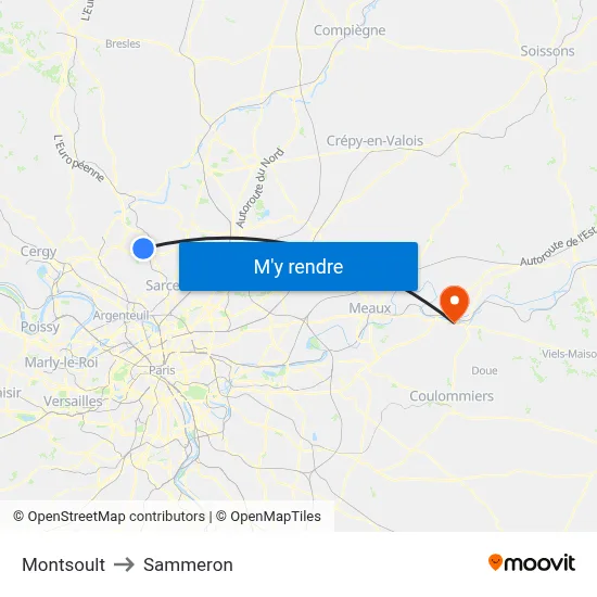 Montsoult to Sammeron map
