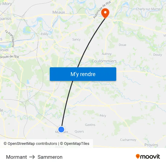 Mormant to Sammeron map