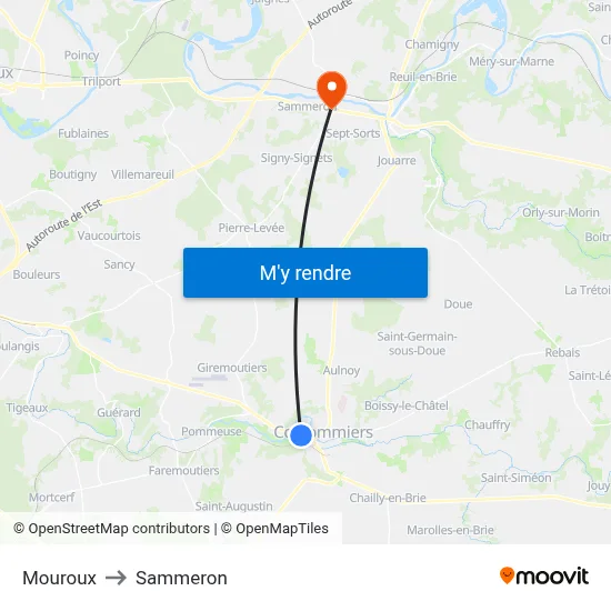 Mouroux to Sammeron map