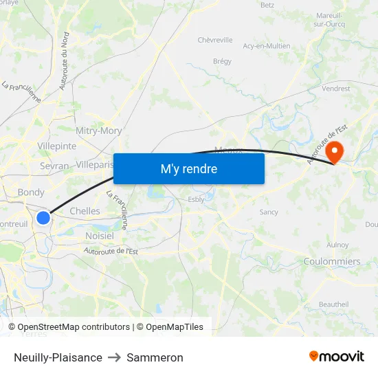 Neuilly-Plaisance to Sammeron map
