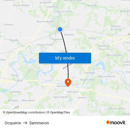 Ocquerre to Sammeron map