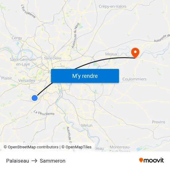 Palaiseau to Sammeron map