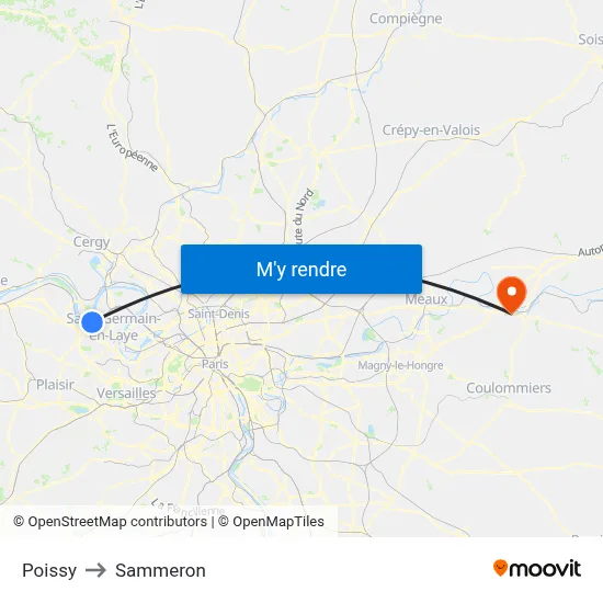 Poissy to Sammeron map