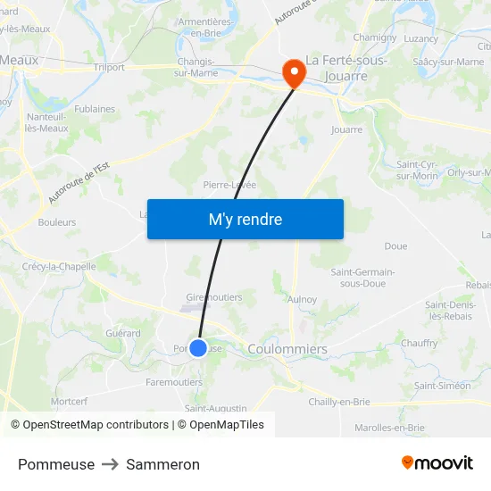 Pommeuse to Sammeron map