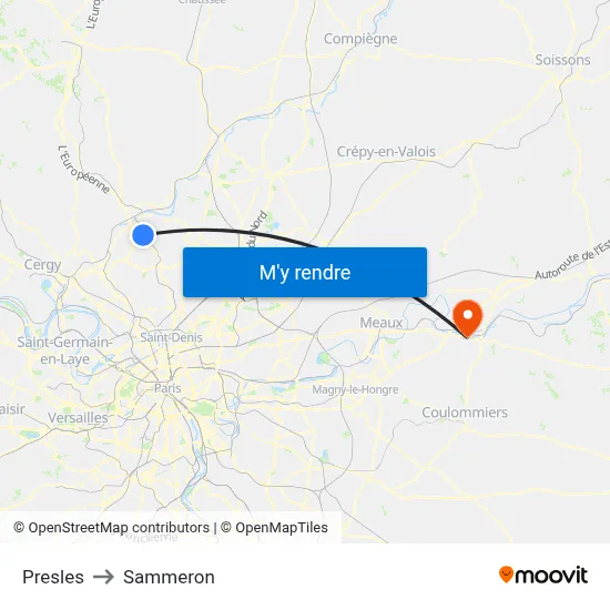 Presles to Sammeron map