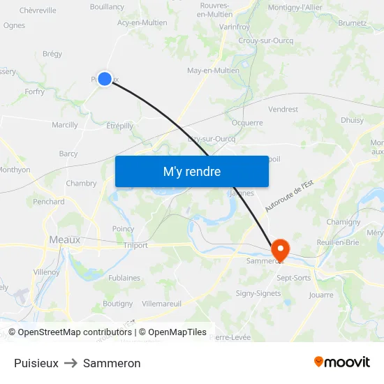 Puisieux to Sammeron map