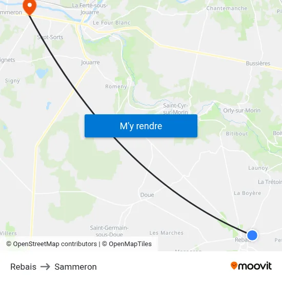 Rebais to Sammeron map