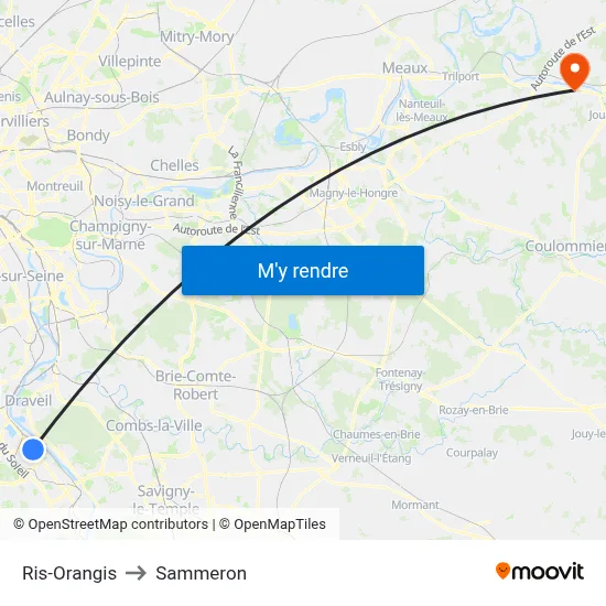 Ris-Orangis to Sammeron map