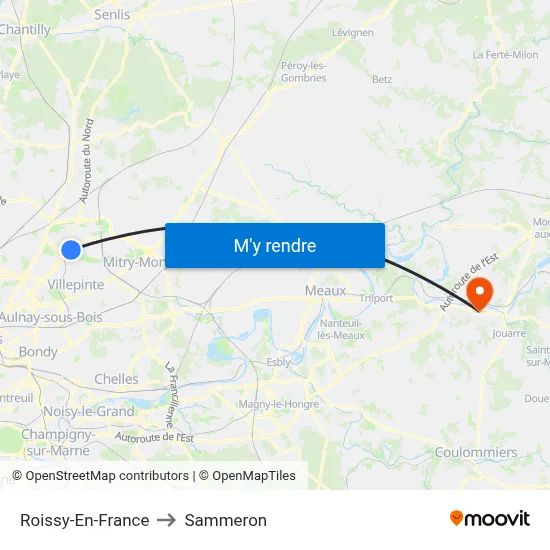 Roissy-En-France to Sammeron map