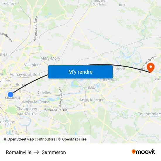 Romainville to Sammeron map