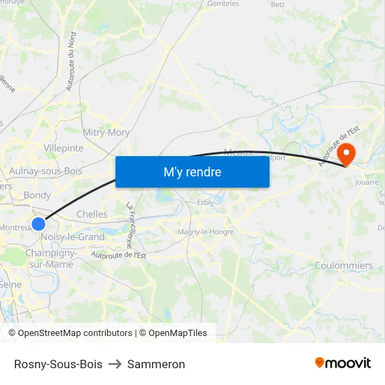 Rosny-Sous-Bois to Sammeron map