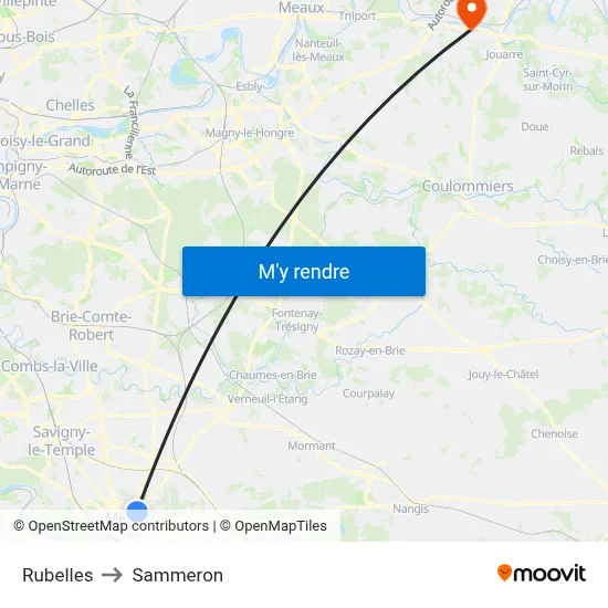 Rubelles to Sammeron map