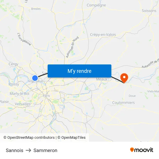Sannois to Sammeron map