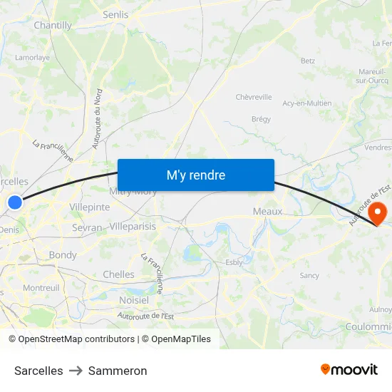 Sarcelles to Sammeron map