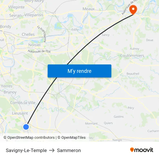 Savigny-Le-Temple to Sammeron map