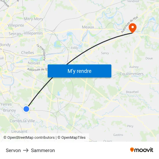 Servon to Sammeron map
