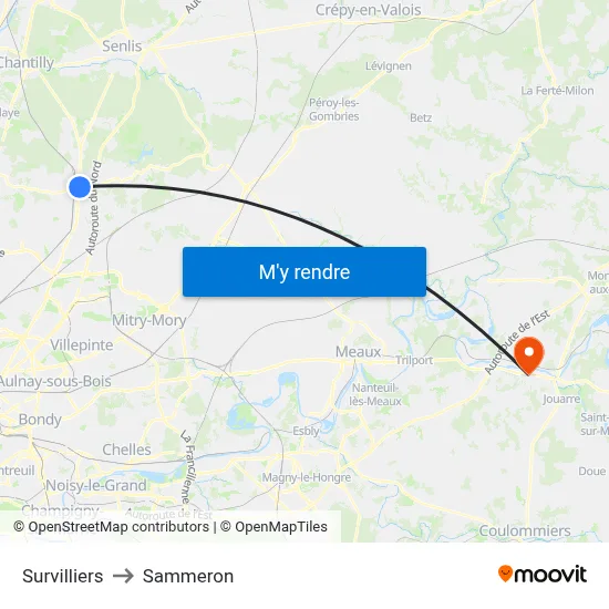 Survilliers to Sammeron map