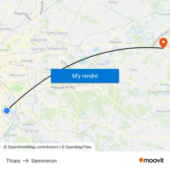 Thiais to Sammeron map