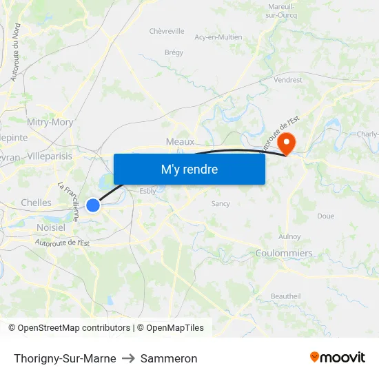 Thorigny-Sur-Marne to Sammeron map