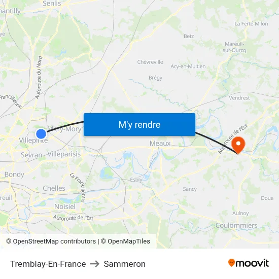 Tremblay-En-France to Sammeron map
