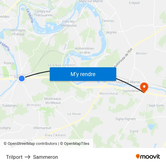 Trilport to Sammeron map