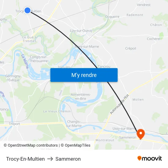 Trocy-En-Multien to Sammeron map