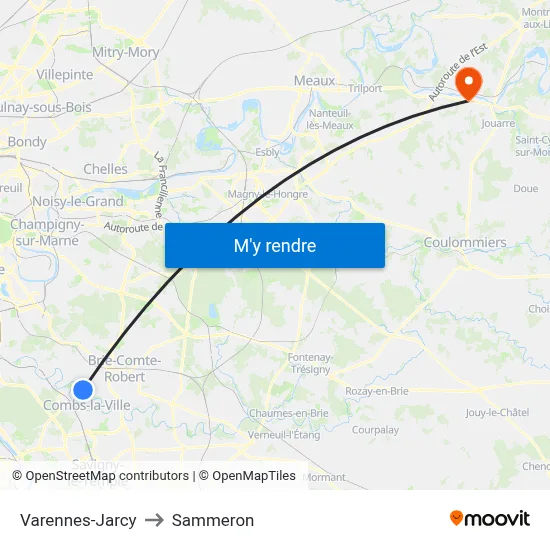 Varennes-Jarcy to Sammeron map