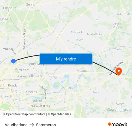 Vaudherland to Sammeron map