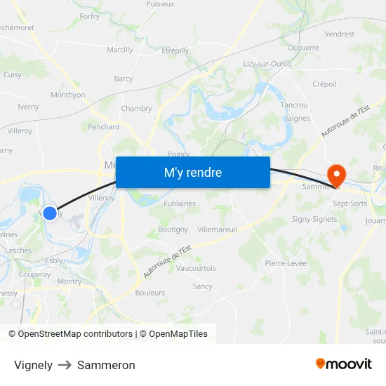 Vignely to Sammeron map