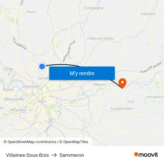 Villaines-Sous-Bois to Sammeron map