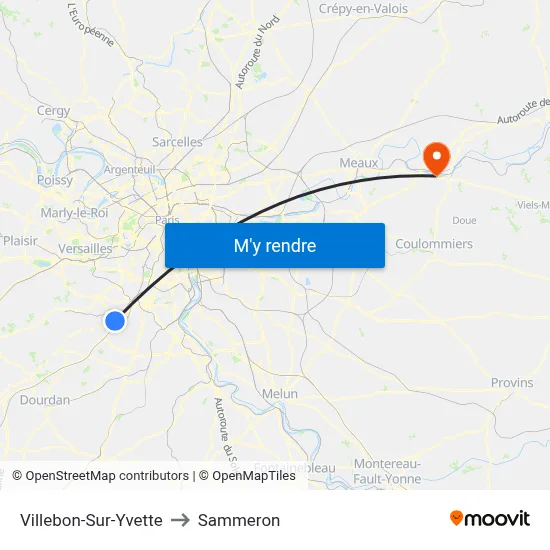 Villebon-Sur-Yvette to Sammeron map
