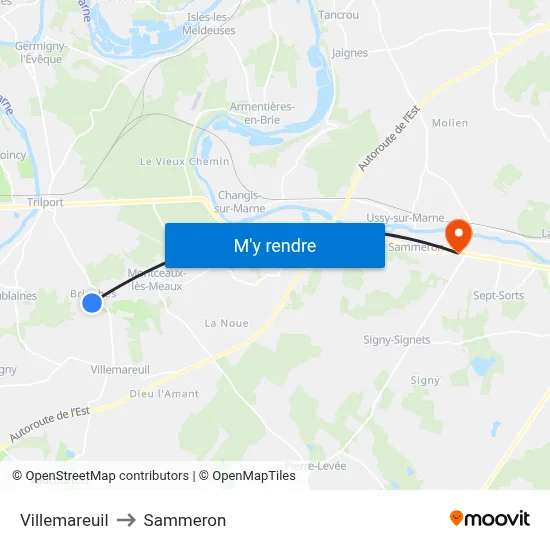 Villemareuil to Sammeron map
