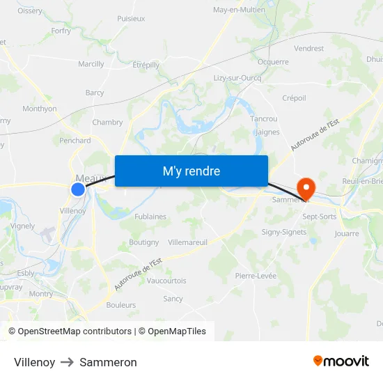 Villenoy to Sammeron map