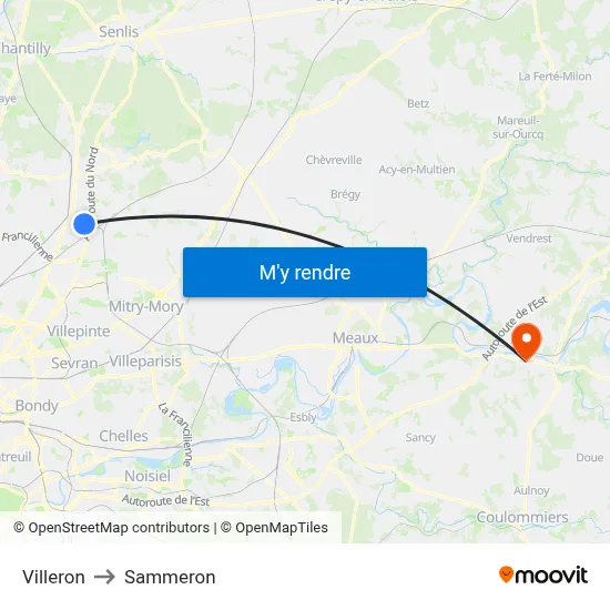 Villeron to Sammeron map