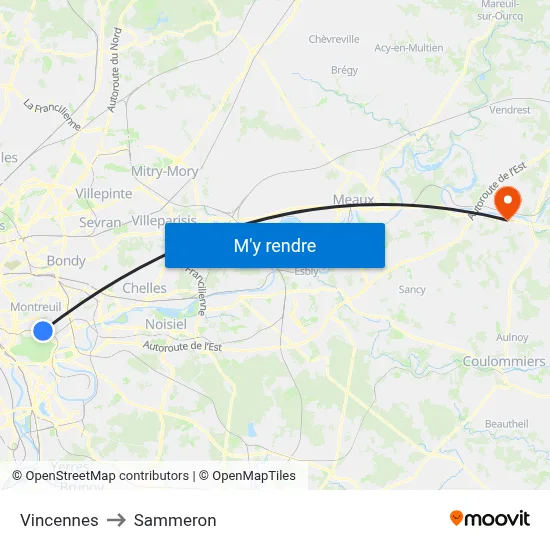 Vincennes to Sammeron map