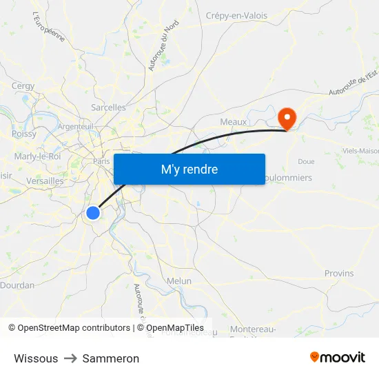 Wissous to Sammeron map