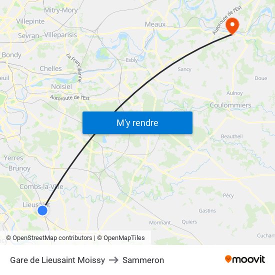 Gare de Lieusaint Moissy to Sammeron map