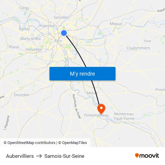 Aubervilliers to Samois-Sur-Seine map